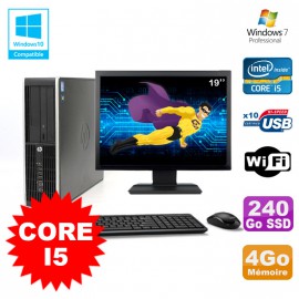 Lot PC HP Elite 8200 SFF Core I5 3.1GHz 4Go 240Go SSD DVD WIFI W7 + Ecran 19