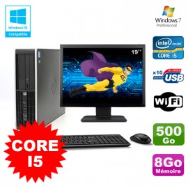 Lot PC HP Elite 8200 SFF Core I5 3.1GHz 8Go 500Go DVD WIFI W7 + Ecran 19"