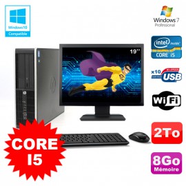 Lot PC HP Elite 8200 SFF Core I5 3.1GHz 8Go 2To DVD WIFI W7 + Ecran 19"
