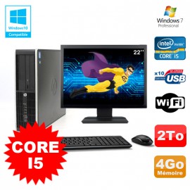 Lot PC HP Elite 8200 SFF Core I5 3.1GHz 4Go 2To DVD WIFI W7 + Ecran 22"
