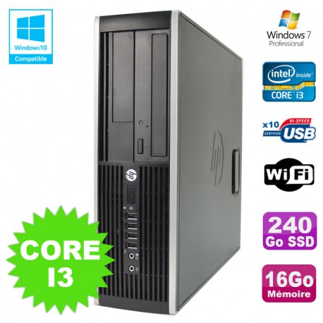 PC HP Elite 8200 SFF Intel Core I3 3.1GHz 16Go Disque 240Go SSD DVD WIFI W7