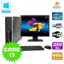 Lot PC HP Elite 8200 SFF Core I3 3.1GHz 4Go 250Go DVD WIFI W7 + Ecran 17"