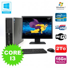Lot PC HP Elite 8200 SFF Core I3 3.1GHz 16Go 2To DVD WIFI W7 + Ecran 17"