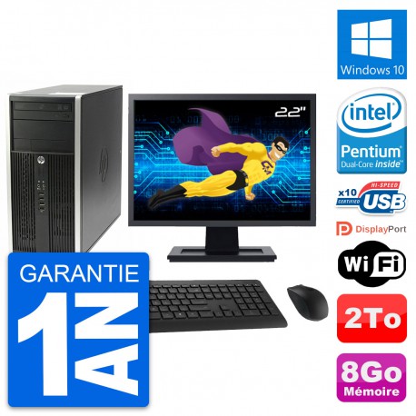 PC Tour HP Pro 6200 CMT Ecran 22" G630 RAM 8Go Disque Dur 2To Windows 10 Wifi