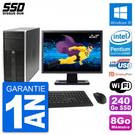 PC Tour HP Pro 6200 CMT Ecran 22" Intel G630 RAM 8Go SSD 240Go Windows 10 Wifi