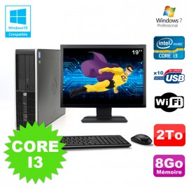 Lot PC HP Elite 8200 SFF Core I3 3.1GHz 8Go 2To DVD WIFI W7 + Ecran 19"