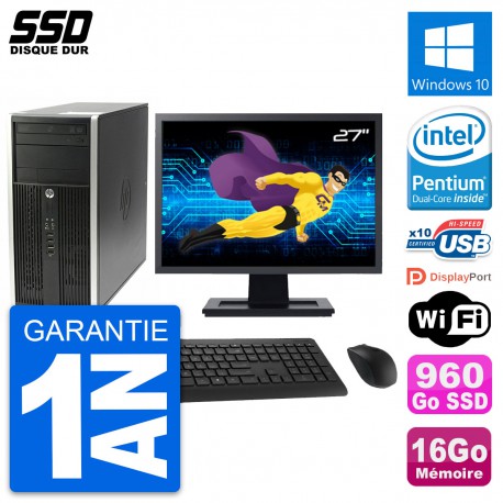 PC Tour HP Pro 6200 CMT Ecran 27" Intel G630 RAM 16Go SSD 960Go Windows 10 Wifi