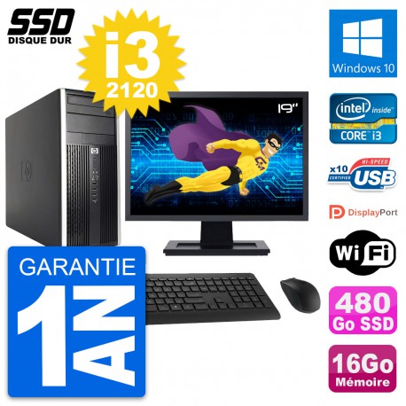 PC Tour HP 6200 CMT Ecran 19" Intel i3-2120 RAM 16Go SSD 480Go Windows 10 Wifi
