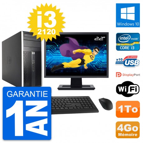 PC Tour HP Pro 6200 CMT Ecran 22" i3-2120 RAM 4Go Disque Dur 1To Windows 10 Wifi