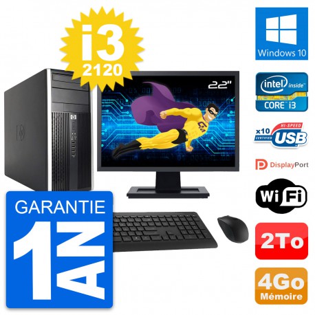 PC Tour HP Pro 6200 CMT Ecran 22" i3-2120 RAM 4Go Disque Dur 2To Windows 10 Wifi
