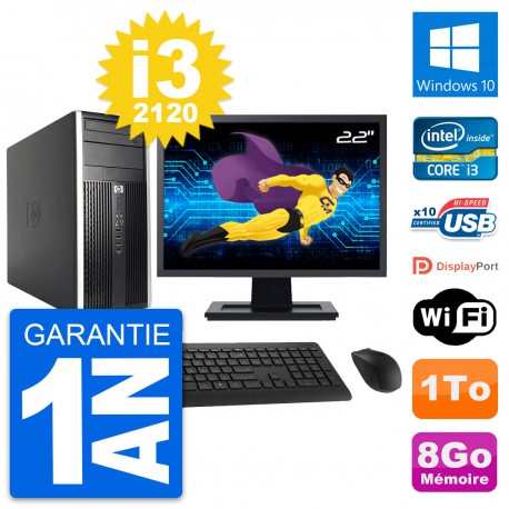 PC Tour HP Pro 6200 CMT Ecran 22" i3-2120 RAM 8Go Disque Dur 1To Windows 10 Wifi