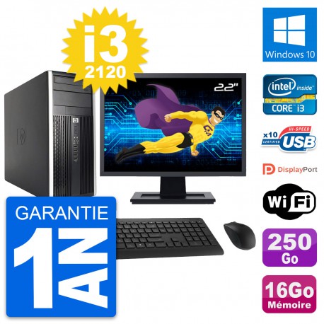 PC Tour HP Pro 6200 CMT Ecran 22" i3-2120 RAM 16Go Disque 250Go Windows 10 Wifi