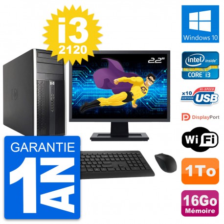 PC Tour HP Pro 6200 CMT Ecran 22" i3-2120 RAM 16Go Disque 1To Windows 10 Wifi