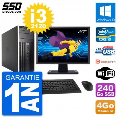 PC Tour HP Pro 6200 CMT Ecran 27" Core i3-2120 RAM 4Go SSD 240Go Windows 10 Wifi