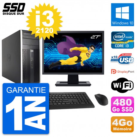 PC Tour HP Pro 6200 CMT Ecran 27" Core i3-2120 RAM 4Go SSD 480Go Windows 10 Wifi