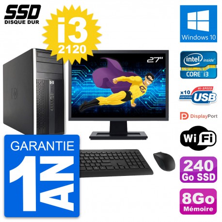 PC Tour HP Pro 6200 CMT Ecran 27" Core i3-2120 RAM 8Go SSD 240Go Windows 10 Wifi