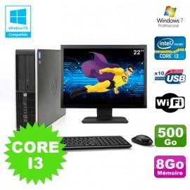 Lot PC HP Elite 8200 SFF Core I3 3.1GHz 8Go 500Go DVD WIFI W7 + Ecran 22"