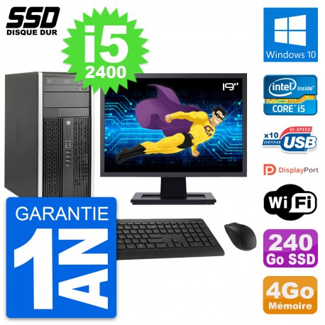 PC Tour HP Pro 6200 CMT Ecran 19" Core i5-2400 RAM 4Go SSD 240Go Windows 10 Wifi