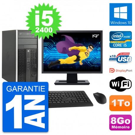 PC Tour HP Pro 6200 CMT Ecran 19" i5-2400 RAM 8Go Disque Dur 1To Windows 10 Wifi