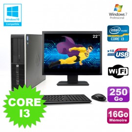Lot PC HP Elite 8200 SFF Core I3 3.1GHz 16Go 250Go DVD WIFI W7 + Ecran 22"