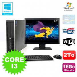 Lot PC HP Elite 8200 SFF Core I3 3.1GHz 16Go 2To DVD WIFI W7 + Ecran 22"