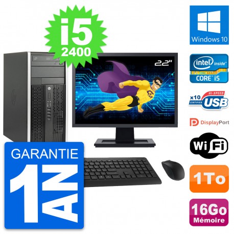 PC Tour HP Pro 6200 CMT Ecran 22" i5-2400 RAM 16Go Disque 1To Windows 10 Wifi