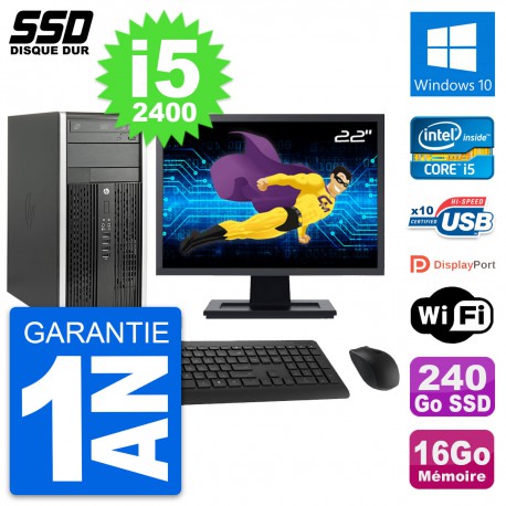 PC Tour HP 6200 CMT Ecran 22" Intel i5-2400 RAM 16Go SSD 240Go Windows 10 Wifi