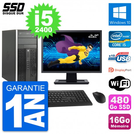 PC Tour HP 6200 CMT Ecran 22" Intel i5-2400 RAM 16Go SSD 480Go Windows 10 Wifi