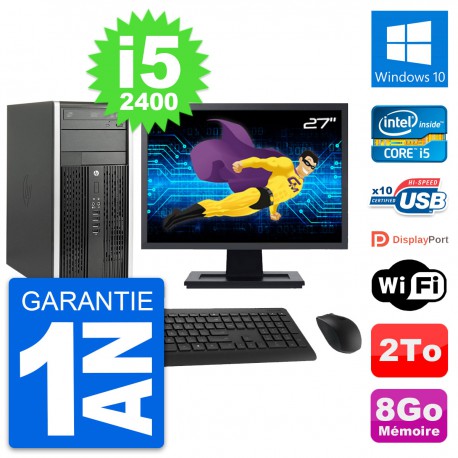 PC Tour HP Pro 6200 CMT Ecran 27" i5-2400 RAM 8Go Disque Dur 2To Windows 10 Wifi