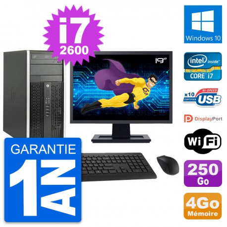 PC Tour HP Pro 6200 CMT Ecran 19" i7-2600 RAM 4Go Disque 250Go Windows 10 Wifi