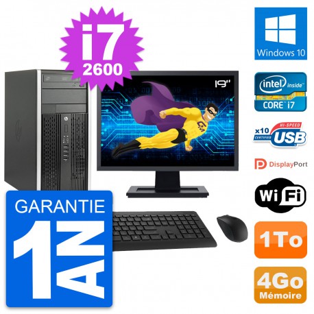 PC Tour HP Pro 6200 CMT Ecran 19" i7-2600 RAM 4Go Disque Dur 1To Windows 10 Wifi