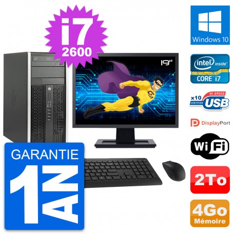 PC Tour HP Pro 6200 CMT Ecran 19" i7-2600 RAM 4Go Disque Dur 2To Windows 10 Wifi