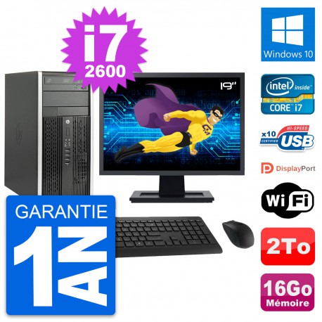 PC Tour HP Pro 6200 CMT Ecran 19" i7-2600 RAM 16Go Disque 2To Windows 10 Wifi