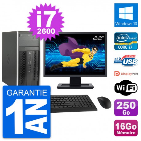 PC Tour HP Pro 6200 CMT Ecran 22" i7-2600 RAM 16Go Disque 250Go Windows 10 Wifi