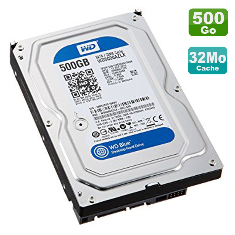 Disque Dur Western Digital Blue 500Go - SATA 3.5", 7200rpm, 32Mo Cache - Occasion Fonctionnel