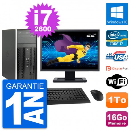 PC Tour HP Pro 6200 CMT Ecran 22" i7-2600 RAM 16Go Disque 1To Windows 10 Wifi