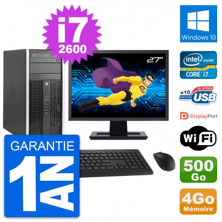 PC Tour HP Pro 6200 CMT Ecran 27" i7-2600 RAM 4Go Disque 500Go Windows 10 Wifi