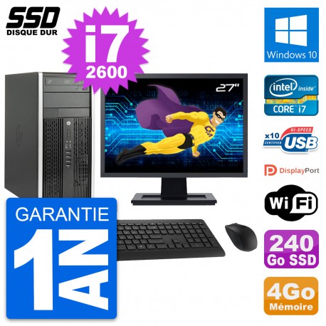 PC Tour HP Pro 6200 CMT Ecran 27" Core i7-2600 RAM 4Go SSD 240Go Windows 10 Wifi