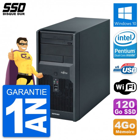 PC Tour Fujitsu Esprimo P2560 Intel E5500 RAM 4Go SSD 120Go Windows 10 Wifi