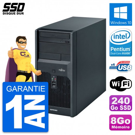 PC Tour Fujitsu Esprimo P2560 Intel E5500 RAM 8Go SSD 240Go Windows 10 Wifi
