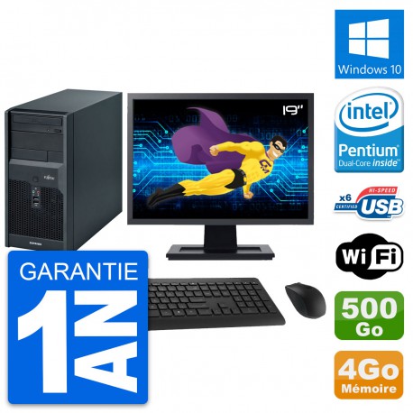 PC Tour Fujitsu P2560 Ecran 19" Intel E5500 RAM 4Go Disque 500Go Windows 10 Wifi