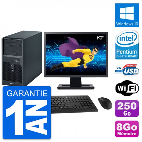 PC Tour Fujitsu P2560 Ecran 19" Intel E5500 RAM 8Go Disque 250Go Windows 10 Wifi