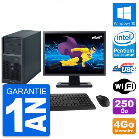 PC Tour Fujitsu P2560 Ecran 22" Intel E5500 RAM 4Go Disque 250Go Windows 10 Wifi