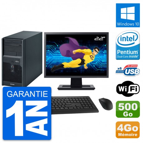 PC Tour Fujitsu P2560 Ecran 22" Intel E5500 RAM 4Go Disque 500Go Windows 10 Wifi