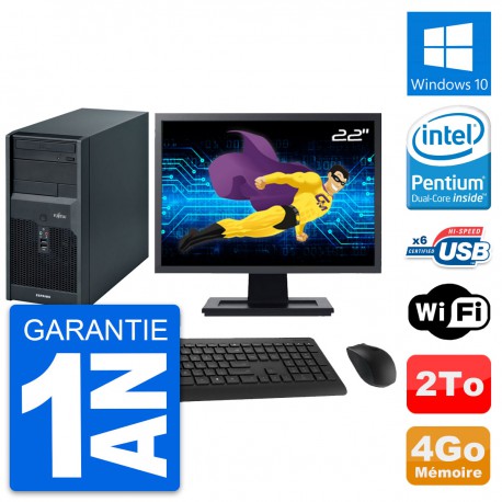 PC Tour Fujitsu P2560 Ecran 22" Intel E5500 RAM 4Go Disque 2To Windows 10 Wifi