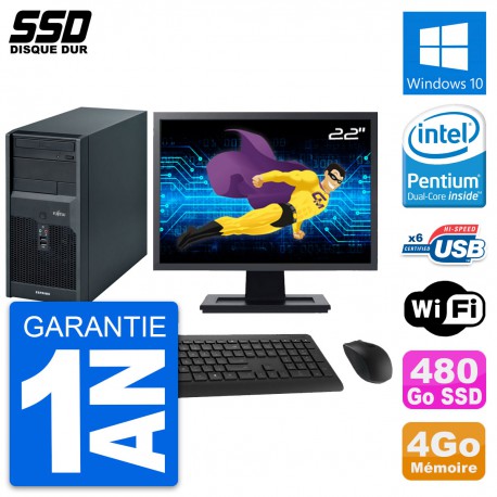 PC Tour Fujitsu P2560 Ecran 22" Intel E5500 RAM 4Go SSD 480Go Windows 10 Wifi