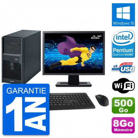 PC Tour Fujitsu P2560 Ecran 22" Intel E5500 RAM 8Go Disque 500Go Windows 10 Wifi