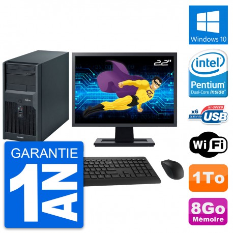 PC Tour Fujitsu P2560 Ecran 22" Intel E5500 RAM 8Go Disque 1To Windows 10 Wifi