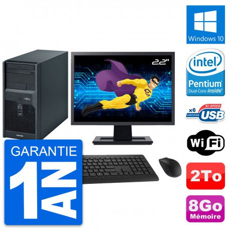 PC Tour Fujitsu P2560 Ecran 22" Intel E5500 RAM 8Go Disque 2To Windows 10 Wifi