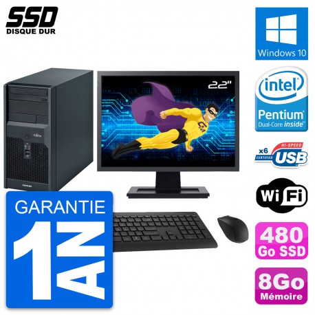 PC Tour Fujitsu P2560 Ecran 22" Intel E5500 RAM 8Go SSD 480Go Windows 10 Wifi